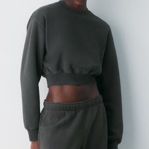 NWT Aritzia Cozy Sweatfleece Perfect crew crop sweatshirt vintage black Large